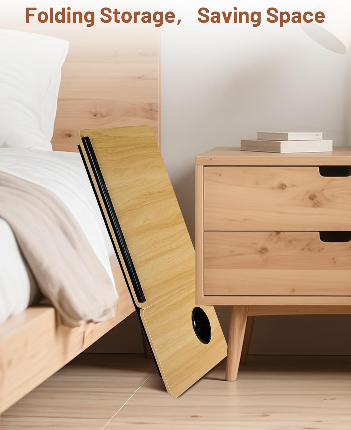 Verstellbarer Laptoptisch mit Getränkehalter, Holzfarbe