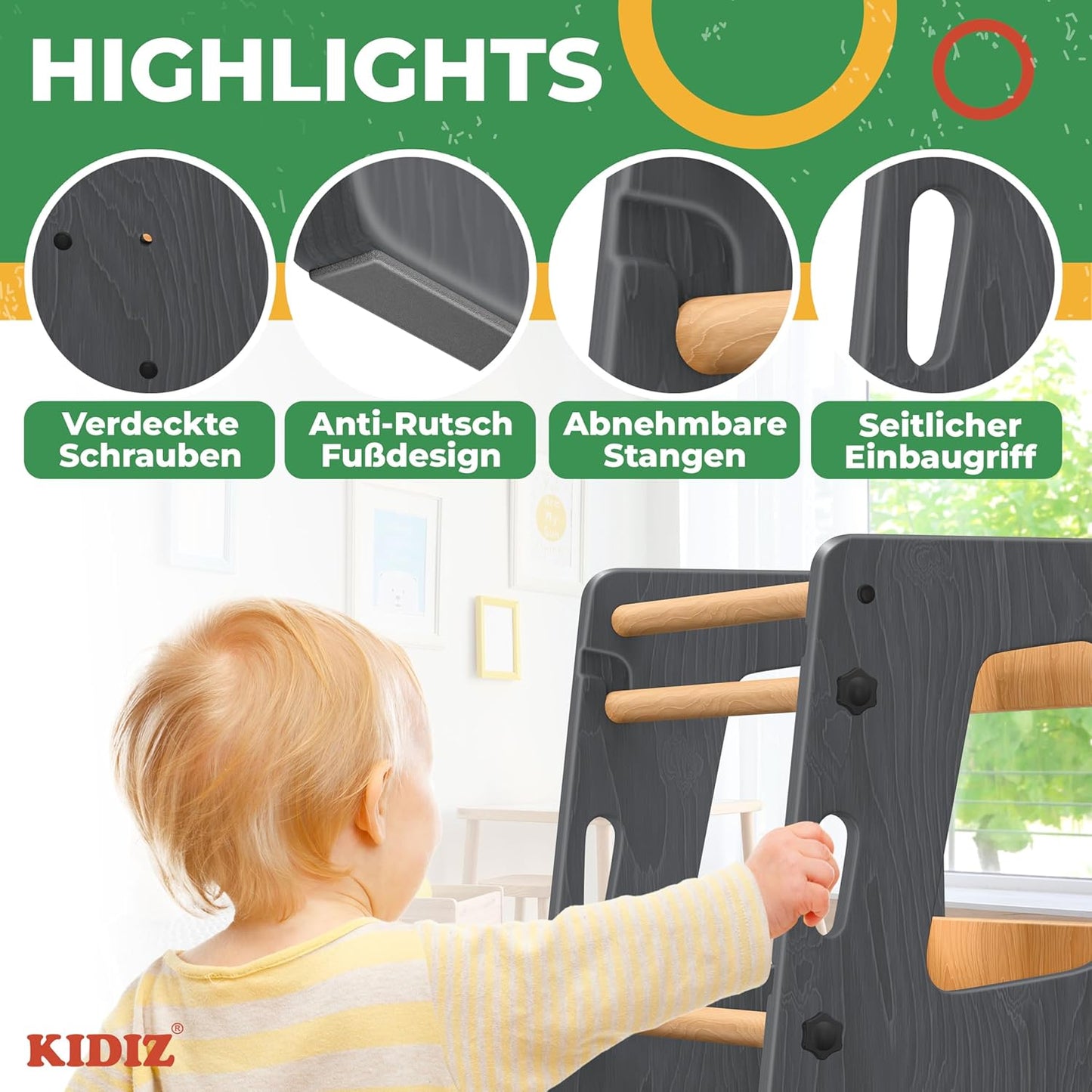 Lernturm für Kinder, Anthrazit & Kiefer