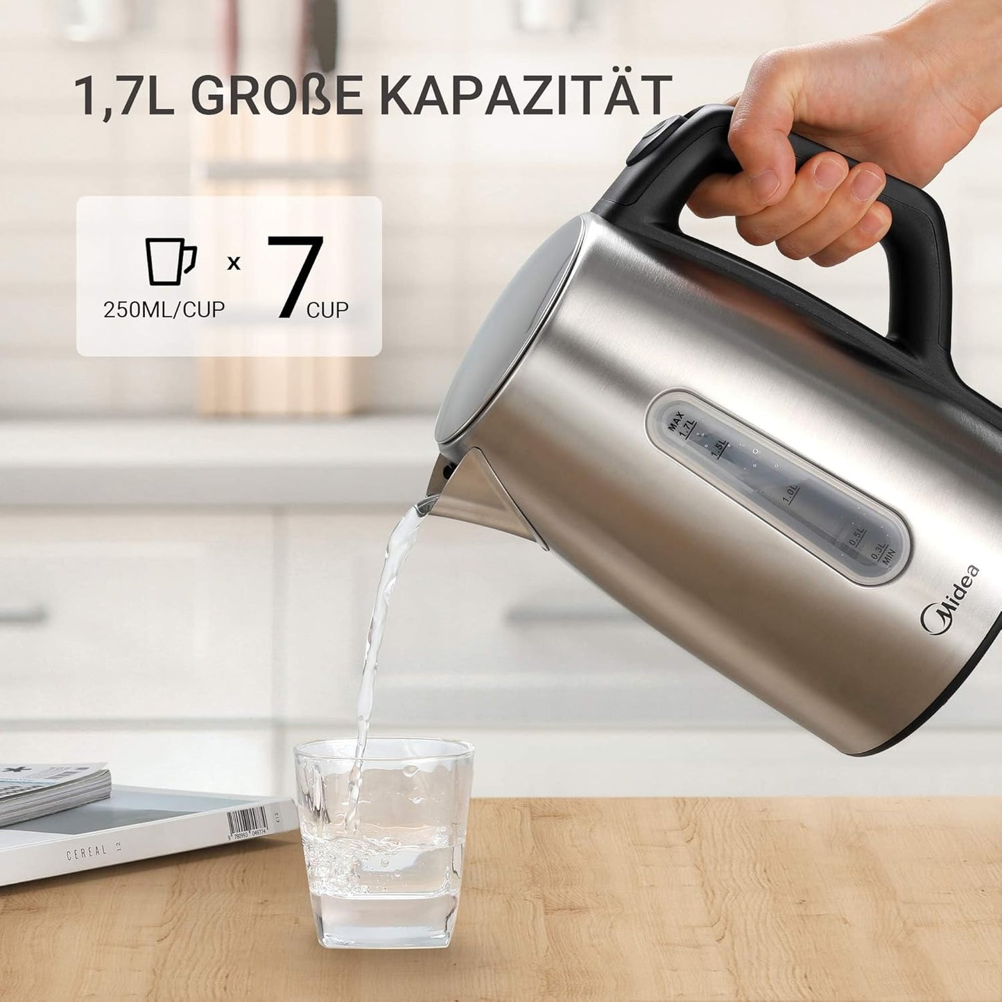 Wasserkocher mit Temperatureinstellung, 1.7L Edelstahl-silber