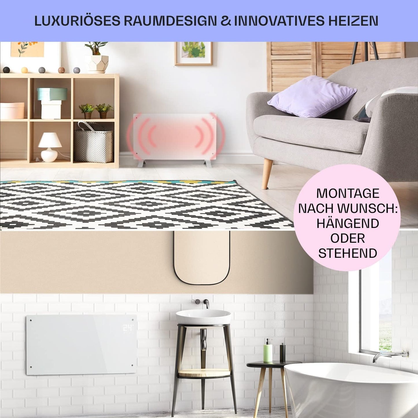 Konvektorheizung mit App-Steuerung, Weiss Bornholm Curved Smart