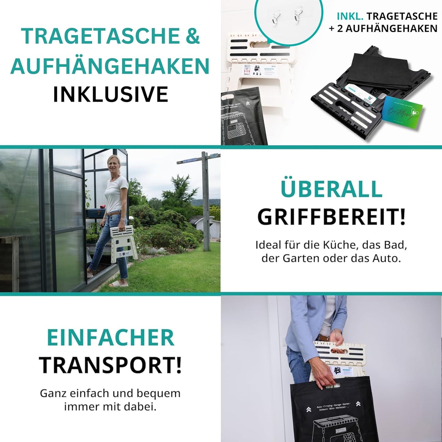 Klappbarer Tritthocker, Weiss/Beige 32cm Hoch