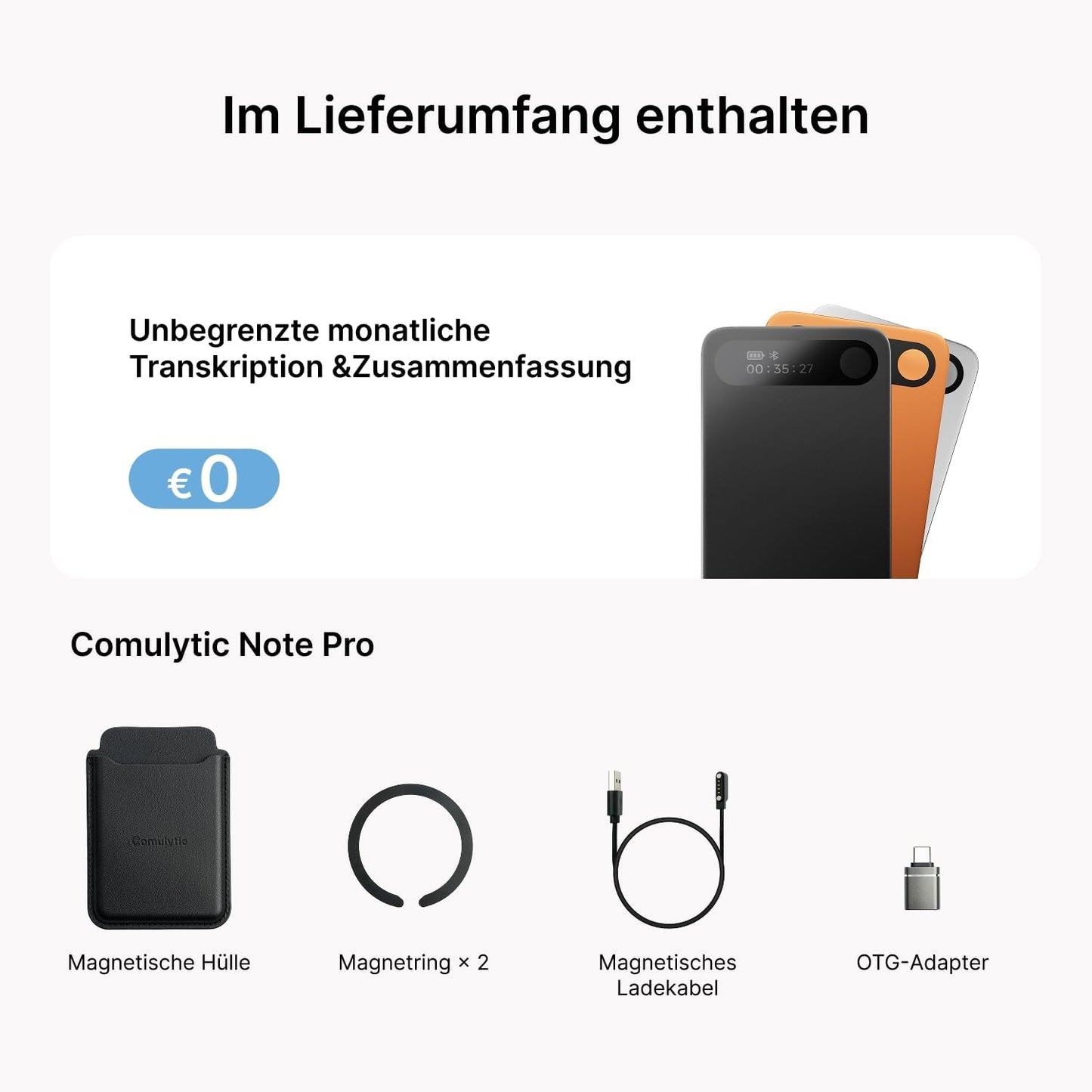 Note Pro KI Diktiergerät mit Transkription, Orange