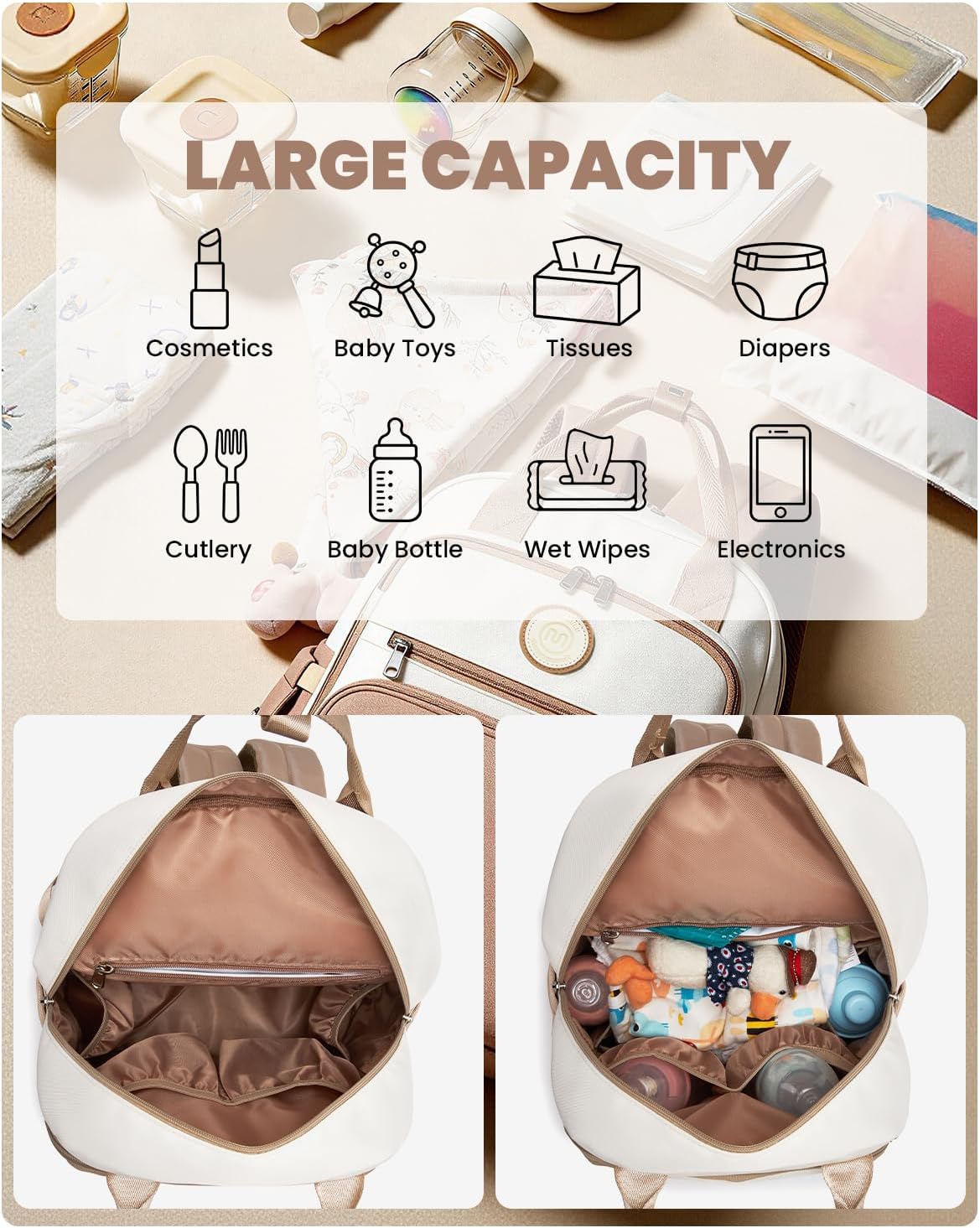 Wickelrucksack mit Kinderwagengurten, Khaki&beige