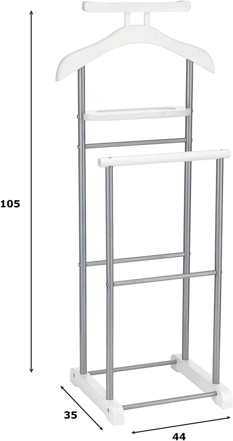 Herrendiener Assam mit Ablage und Metallgestell, Weiss