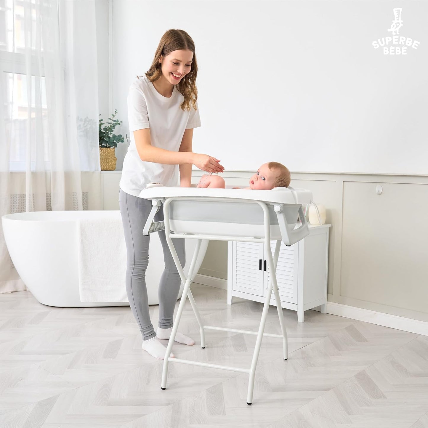 Babybadewannen-Set, Badewanne + Ständer GRAU
