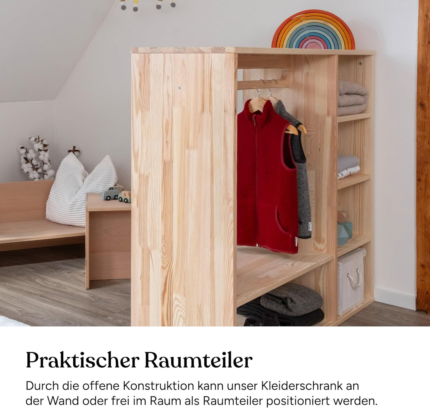Kleiderschrank für Kinder, Kiefer Natur 100 x 100 x 40 cm