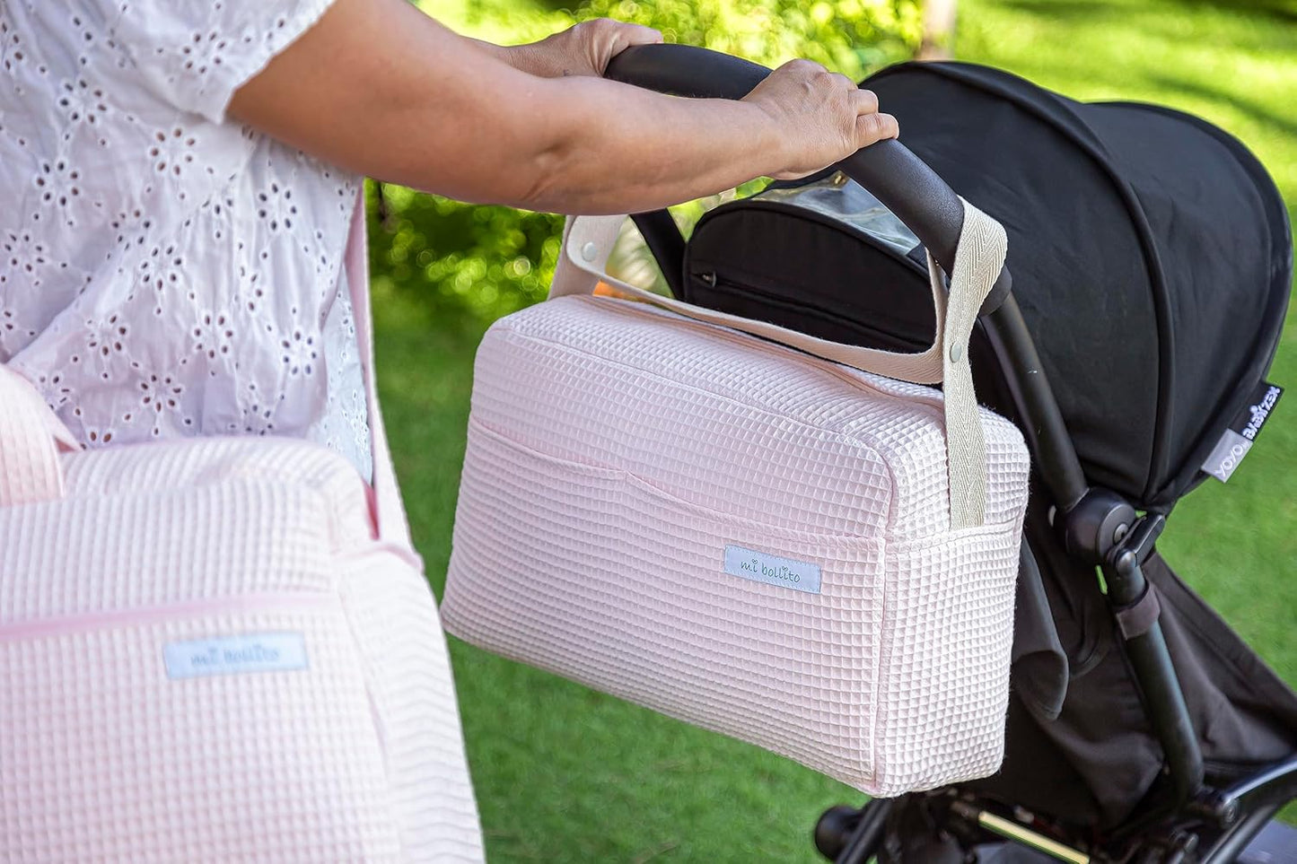 Multifunktionale Kinderwagen-Tasche mit grossem Fassungsvermögen, Hellrosa