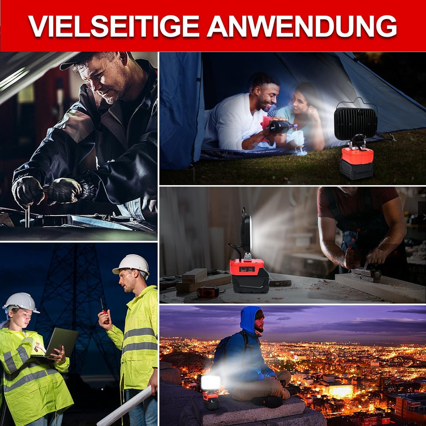 Tragbares LED-Baustrahlerlicht für M18 Akku, Rot