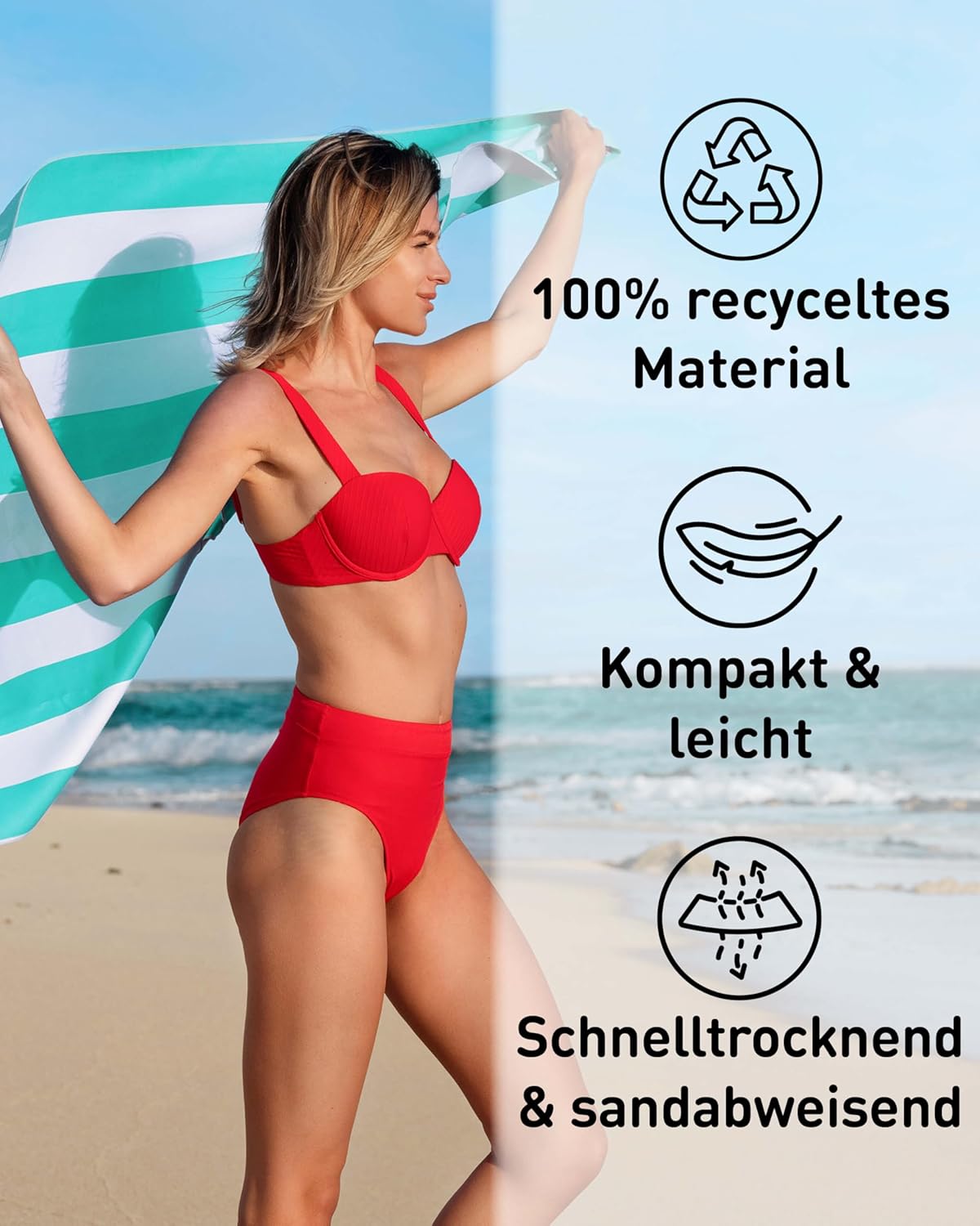 XXL-Mikrofaser-Strandtuch, 200cm x 90cm 03 Türkis - Weiss