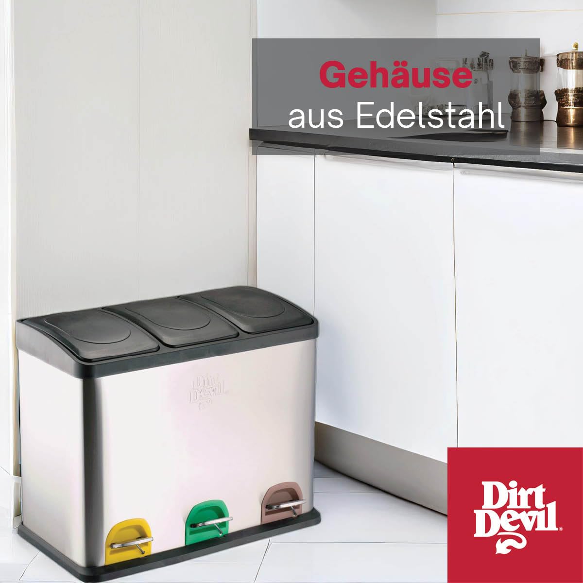 3 Fächer Tretmülleimer, 3 x 15L silber