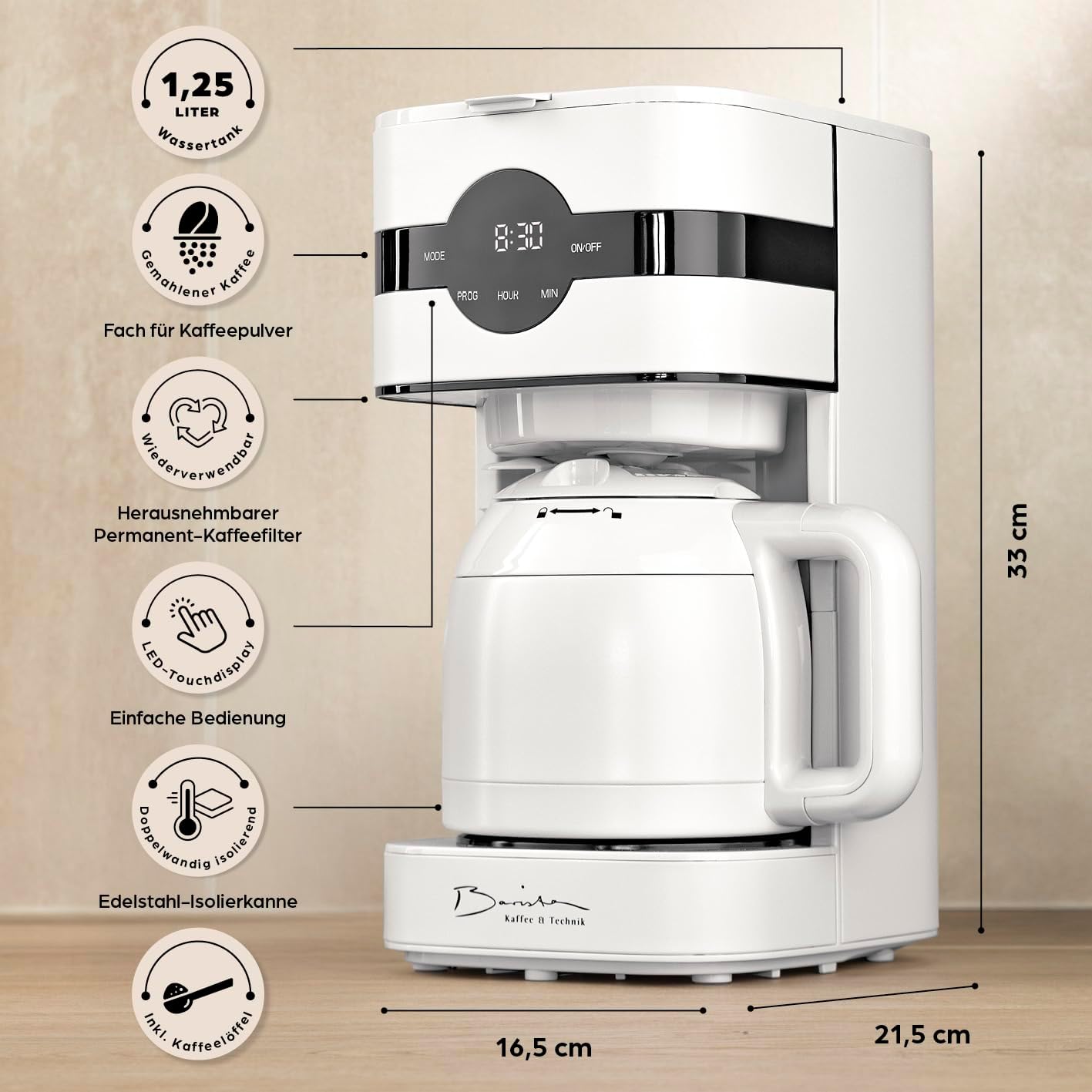Filterkaffeemaschine mit Isolierkanne, 4) Weiß - Thermokanne