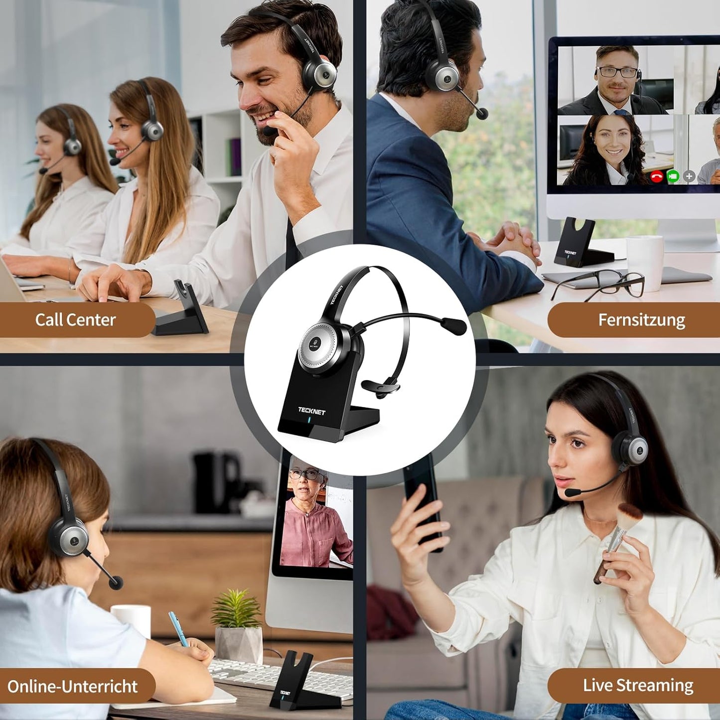 Bluetooth-Headset mit Mikrofon & USB Dongle, Bluetooth + USB Dongle + Ladestation schwarz