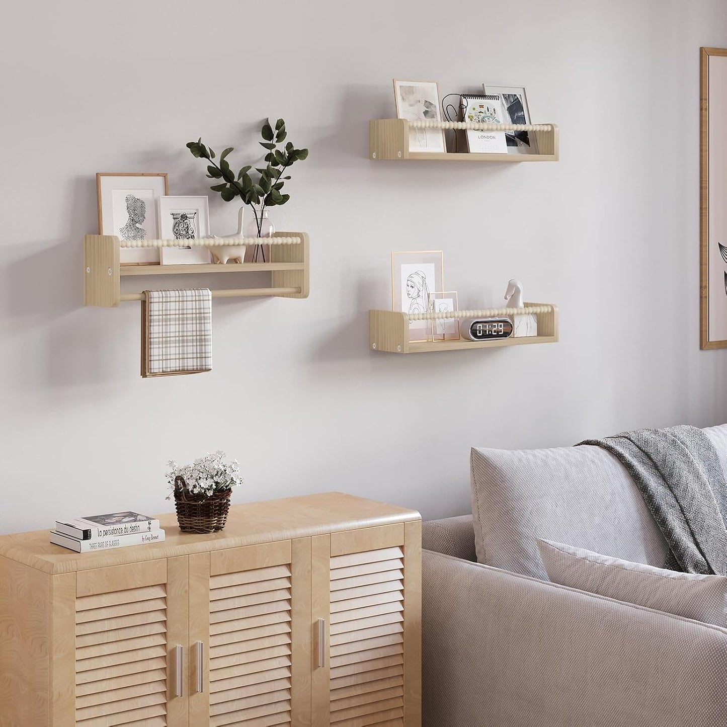 3er-Set Kinder-Bücherregal für die Wand, 50 x 15 x 14 cm Naturholzfarbe