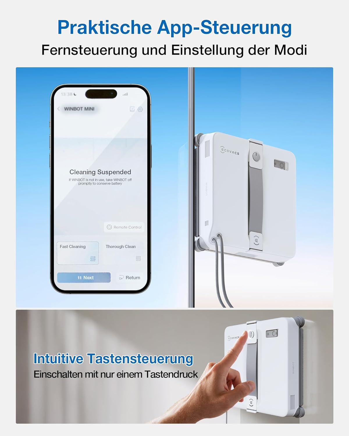 Fensterputzroboter Winbot Mini 2 mit Ultraschallfunktion, Mini 2