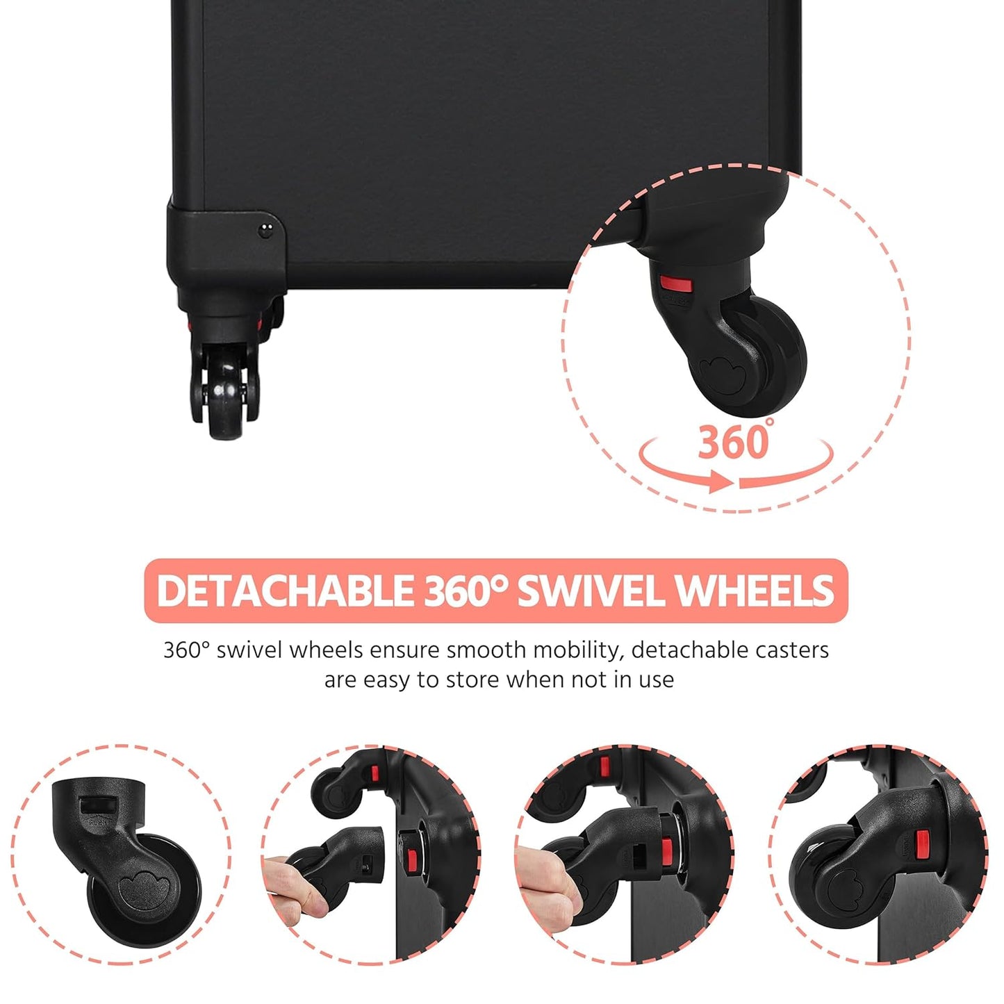 4-in-1 Kosmetikkoffer mit 360° drehbaren Rollen