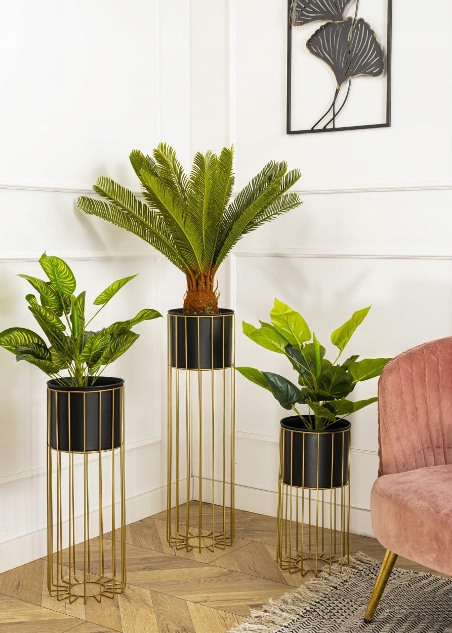 Blumenständer mit rundem Blumentopf, 70 cm hoch, 70 cm, Schwarz - Gold