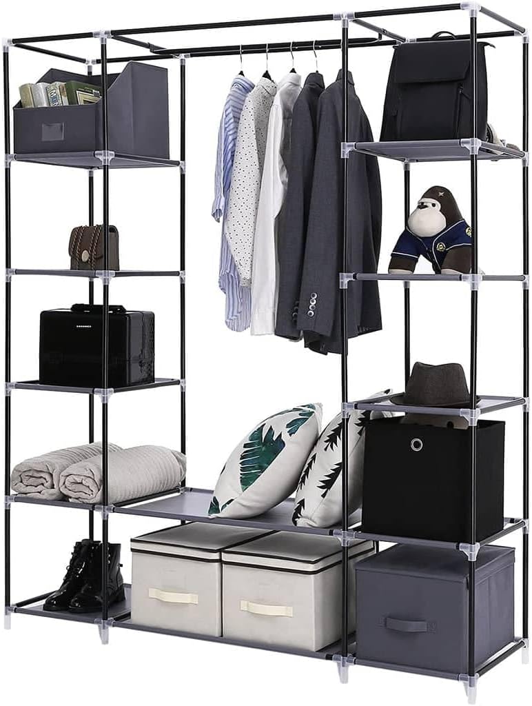 RYG12G Faltschrank mit 2 Kleiderstange, Grau 150x45x175cm