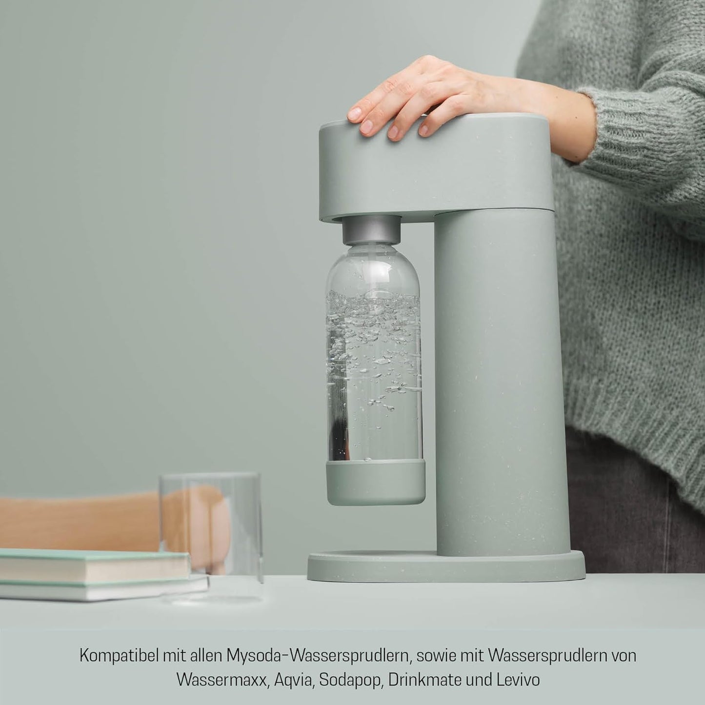 2-teiliges Wasserflaschen-Set für Wassersprudler, Salbeigrün 1000 ml