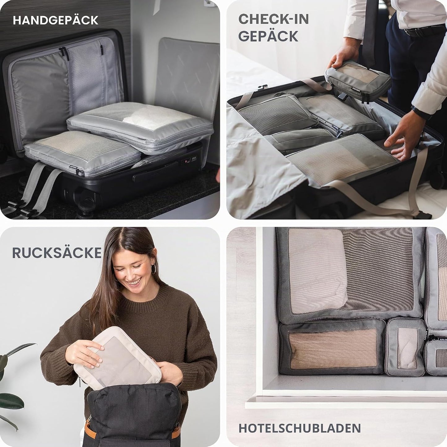 Kompressions-Verpackungswürfel-Set, 4-Pack Schwarz