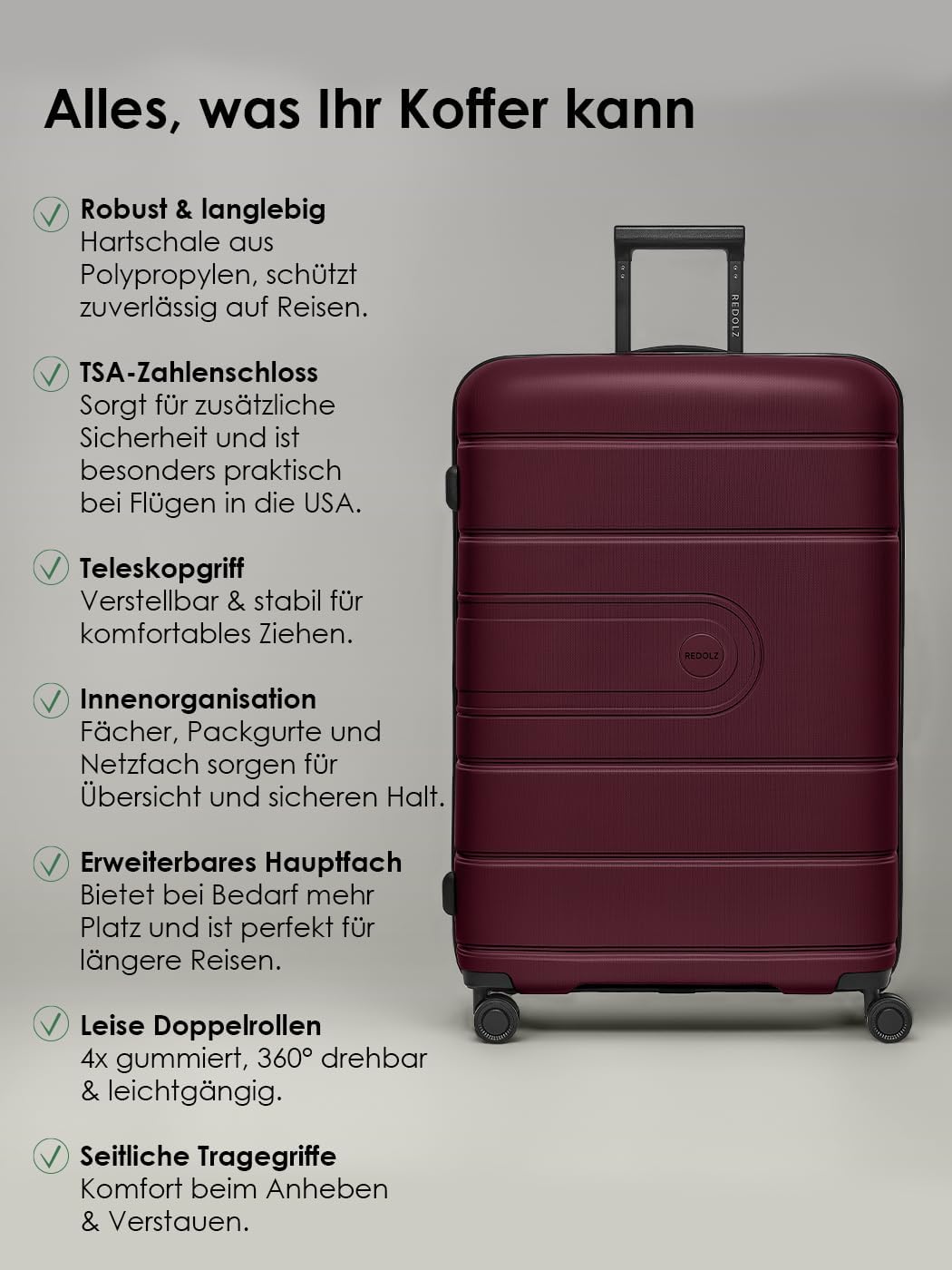 Essentials 11 4 Rollen Kofferset 3-teilig mit Dehnfalte, Burgundy Kofferset+ (3-teilig) erweiterbar