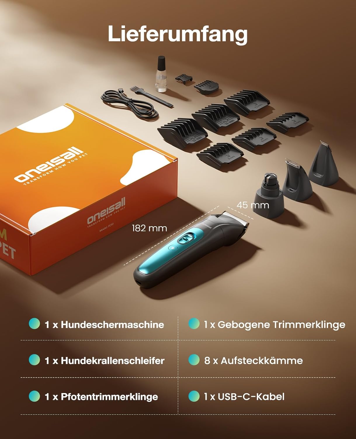 Schermaschine mit LED-Licht für Haustiere, Blau, 4-in-1