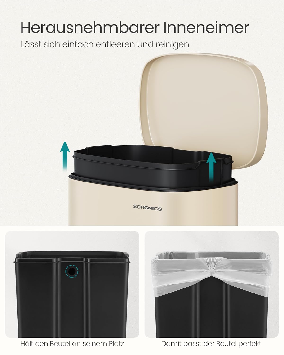 Treteimer LTB050A02 mit Softclose-Deckel, sandbeige 50 L