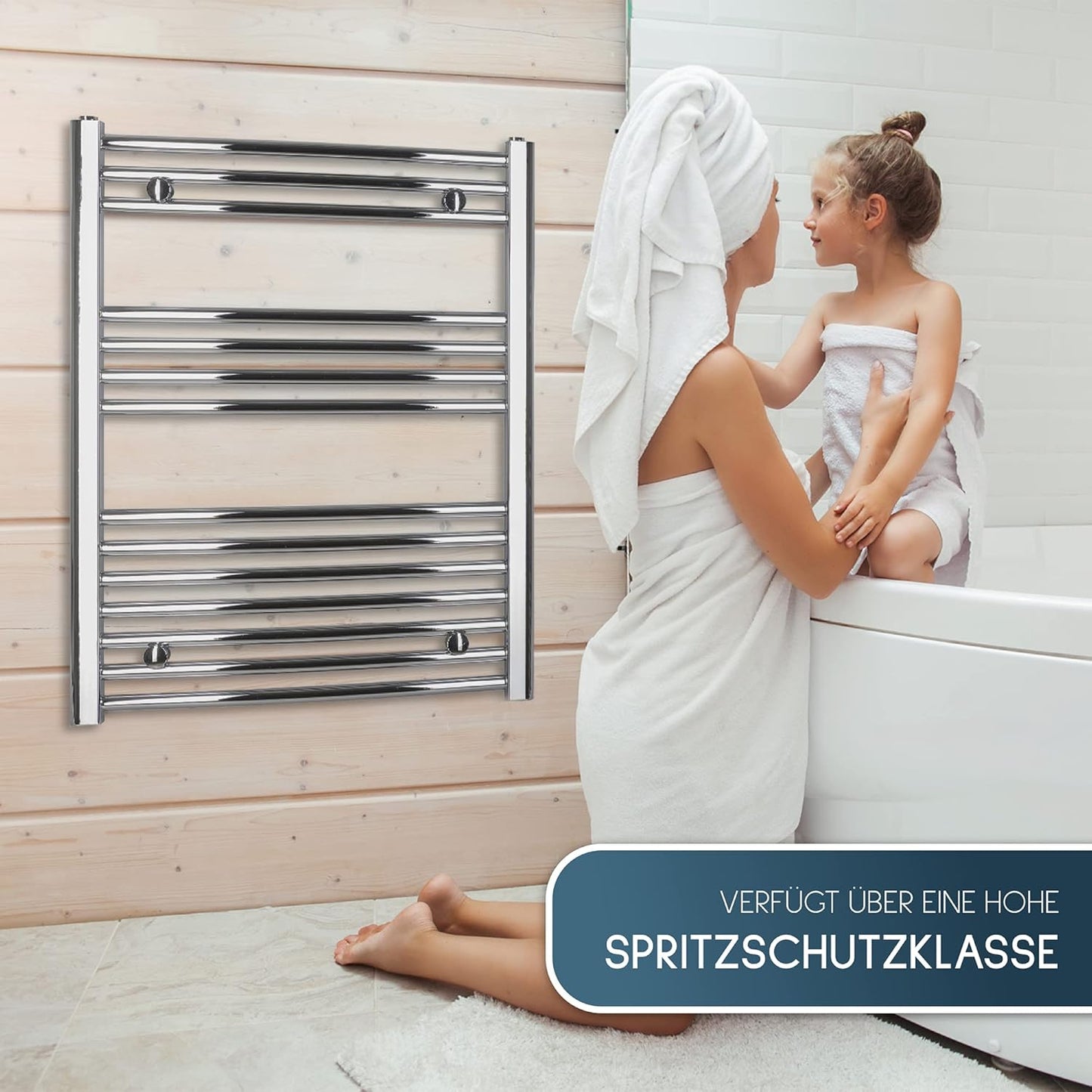 Handtuchheizkörper mit Timer-Funktion, chrom/gebogen 775h x 500b