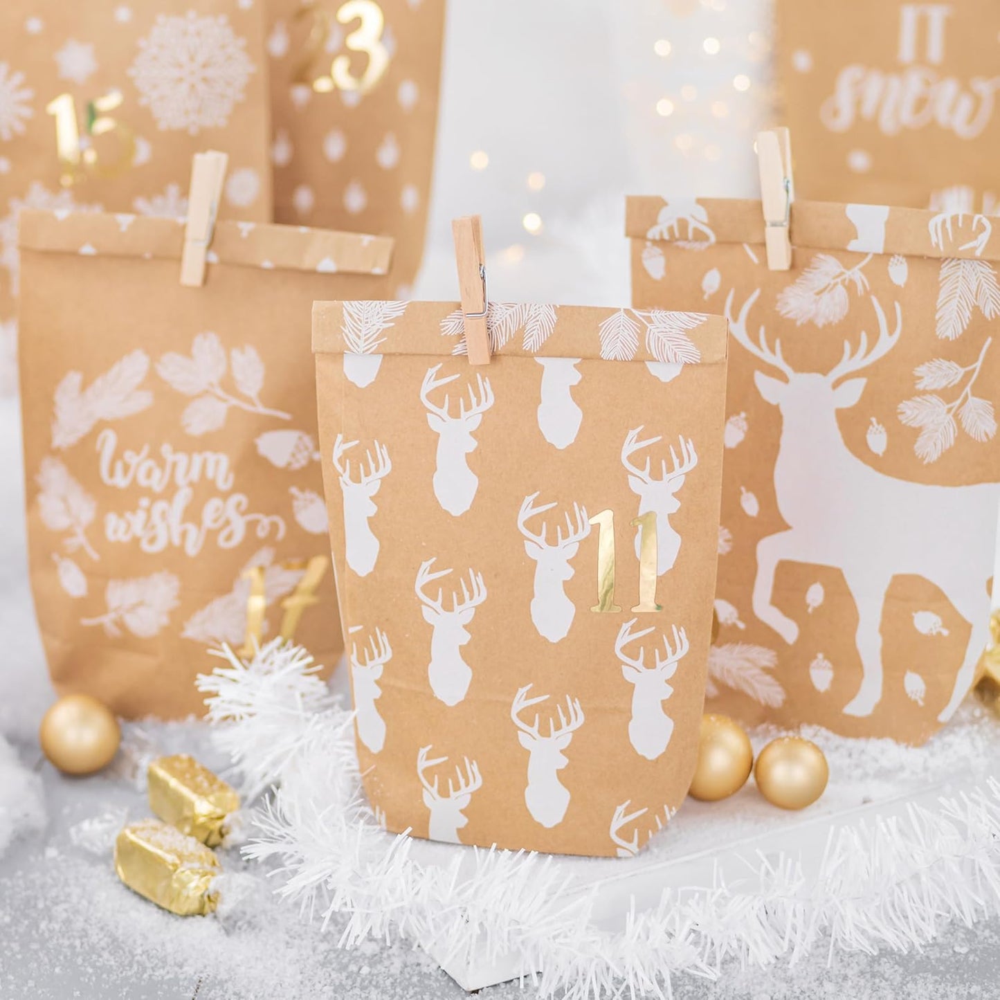 Adventskalender DIY-Papierbeutel, Packpapier-weiss