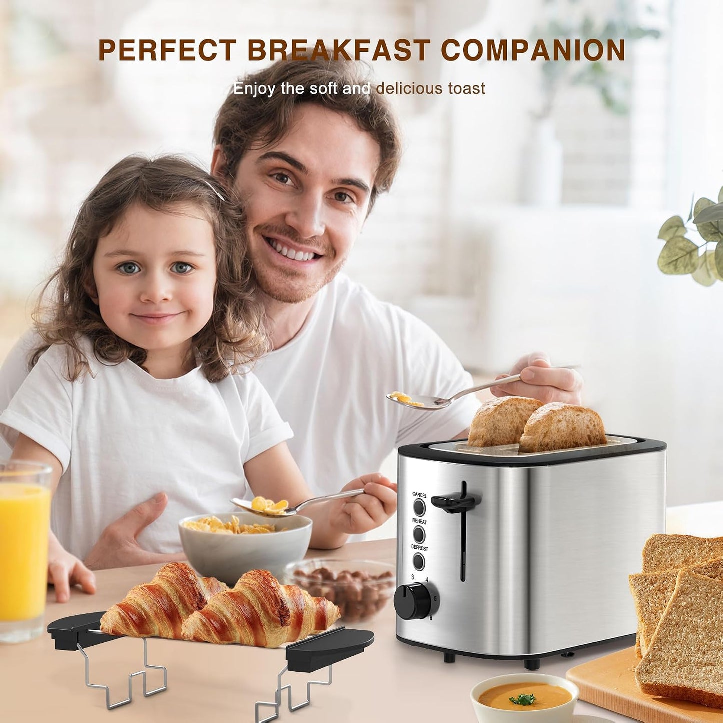 Edelstahl-Toaster mit 6 Bräunungsstufen und Funktionen