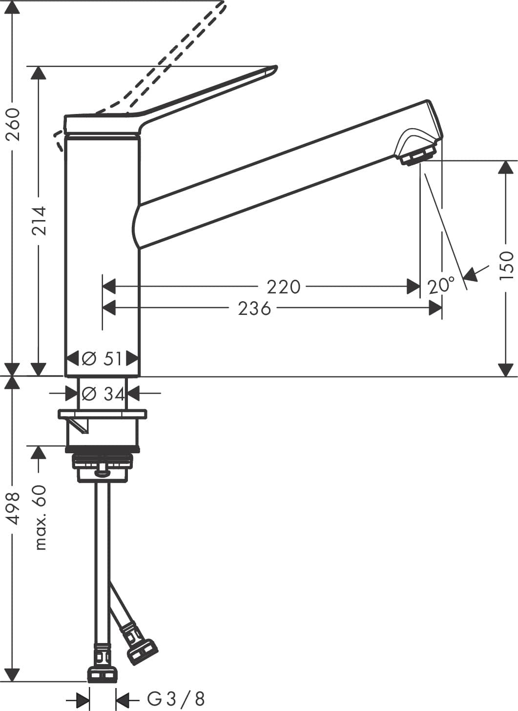 Küchenarmatur Zesis M33 mit Schwenkauslauf, Mattschwarz Auslaufhöhe 150mm / 1 Strahlart mit Schwenkauslauf