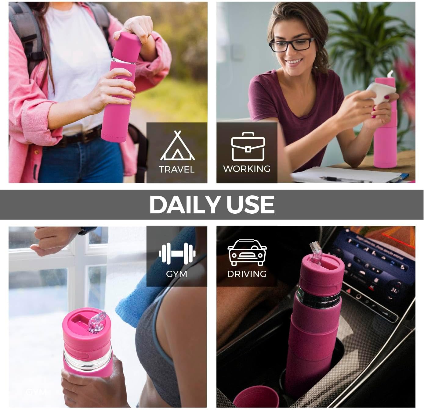 Thermobehälter mit Mate Cup und Bombilla, Fuchsia