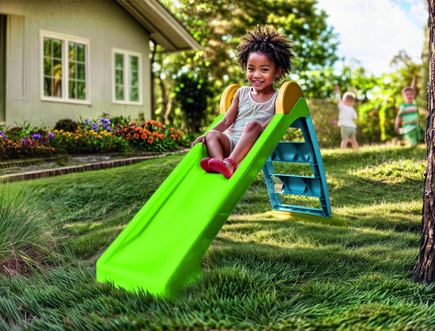 Kinderrutsche für Innen- und Aussenbereich, 72 cm Grün & Blau