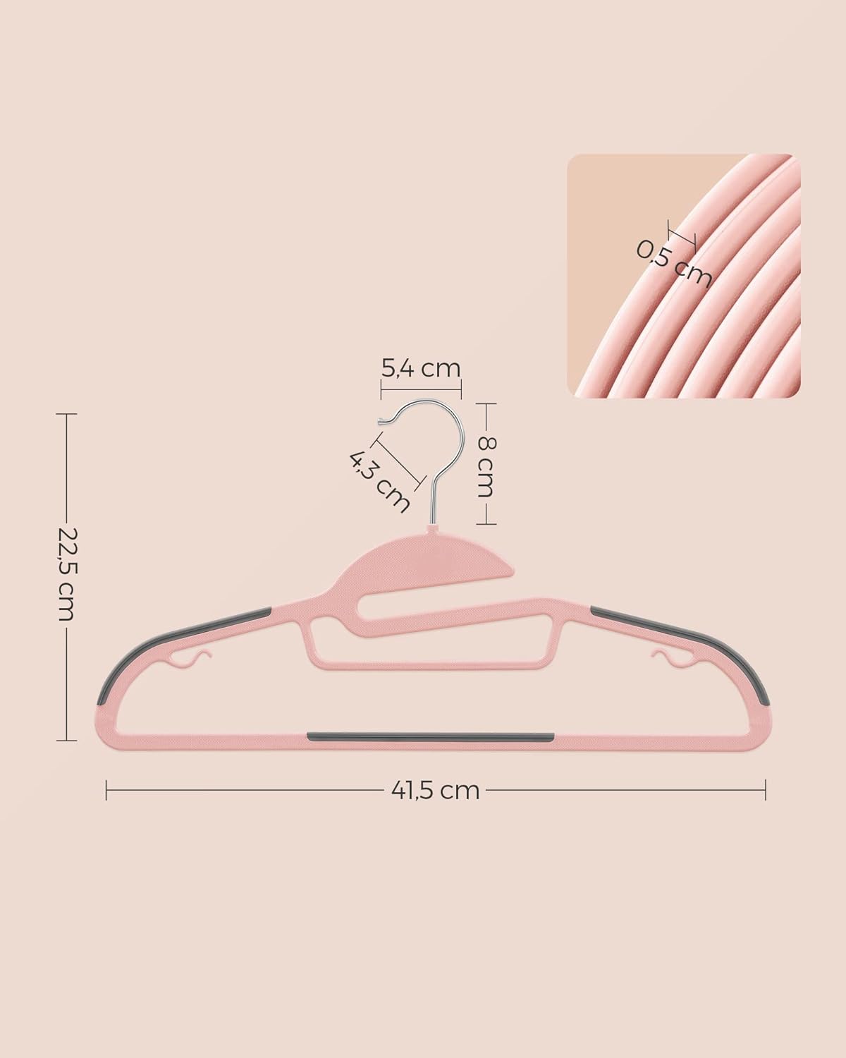 50er-Set Platzsparende Kleiderbügel, Rosa + Dunkelgrau 50 Stück