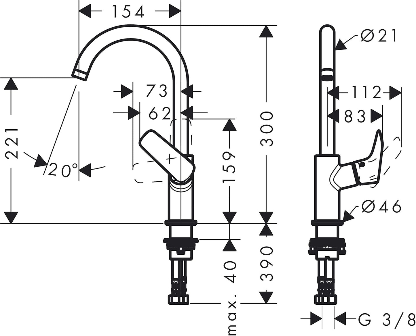 Waschtischarmatur Logis E, Chrom Auslaufhöhe 210mm mit Schwenkauslauf / ohne Ablauf