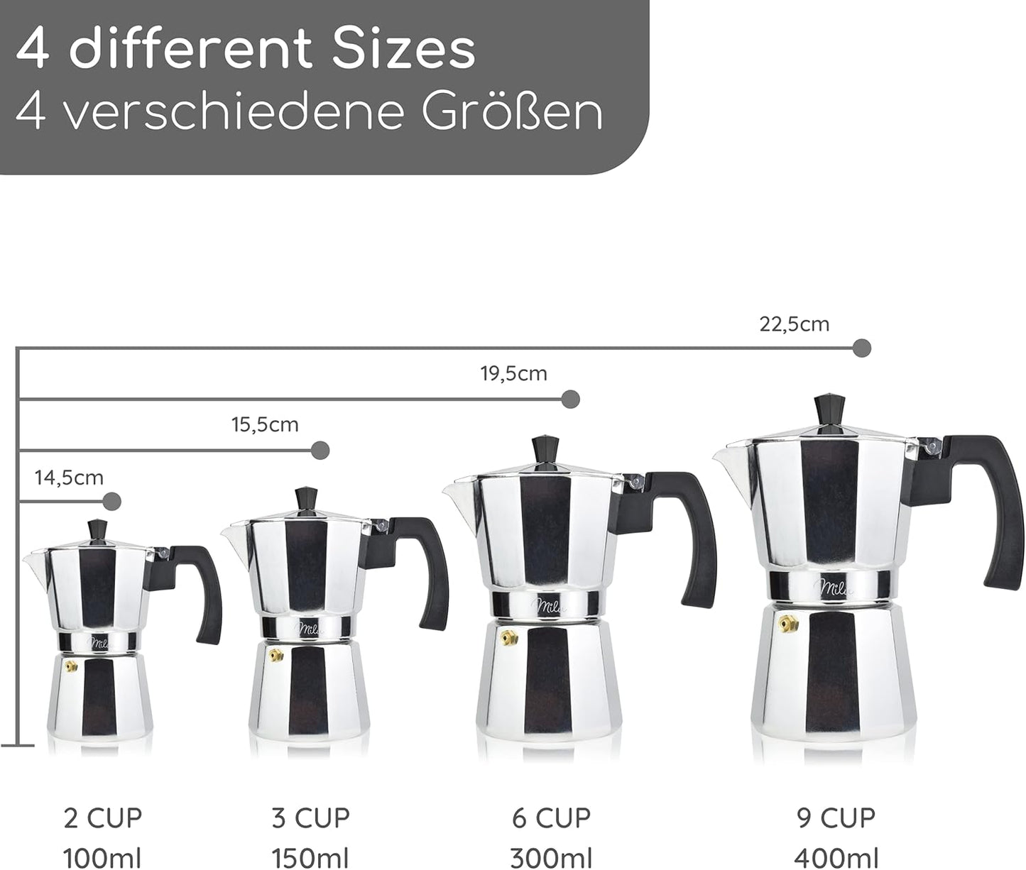 Espressokocher aus Aluminium, Aluminium 2 Tassen (100ml)