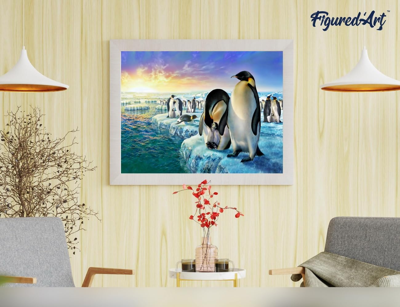 Malen nach Zahlen - Pinguine auf Eisschollen, Pinguine auf Eisschollen 40x50cm Mit Keilrahmen (nicht gespannt)