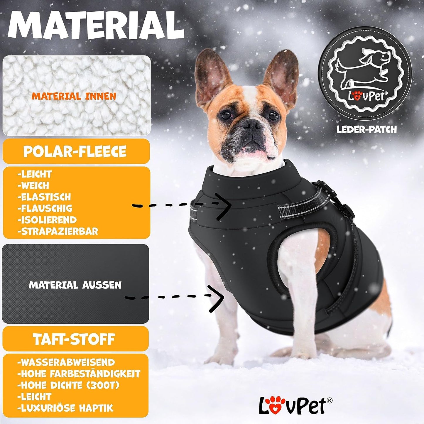 Hundewintermantel mit Geschirr & Kotbeutel-Set, 4XL Schwarz