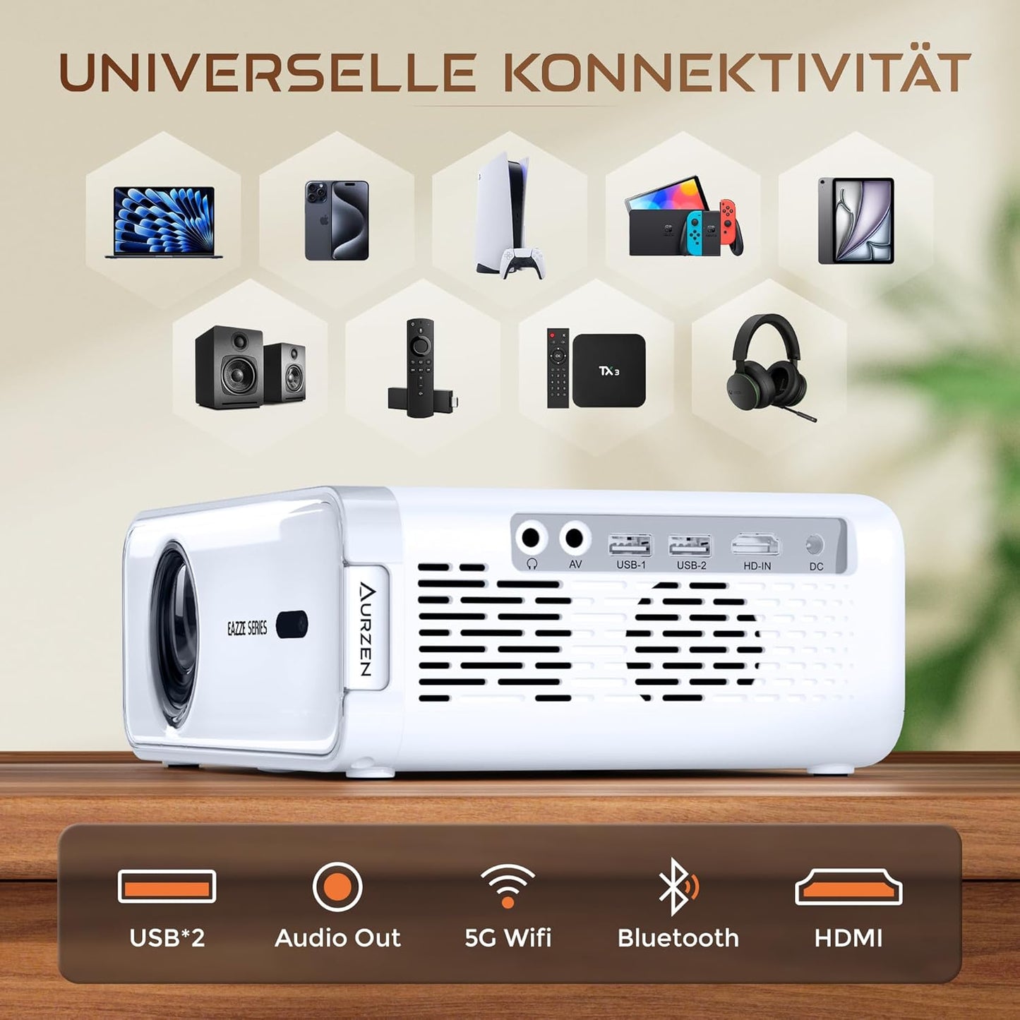 Eazze D1 Heimkino Beamer mit 4K Unterstützung
