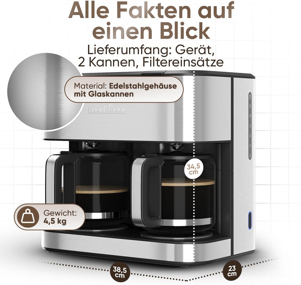 PC-KAD 1308 Doppel-Kaffeemaschine mit Nachtropfschutz