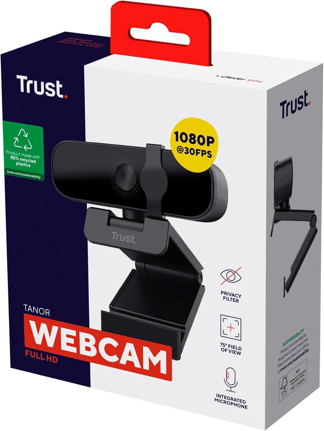 Webcam Tanor mit Mikrofon und Blickschutzfilter, Tanor