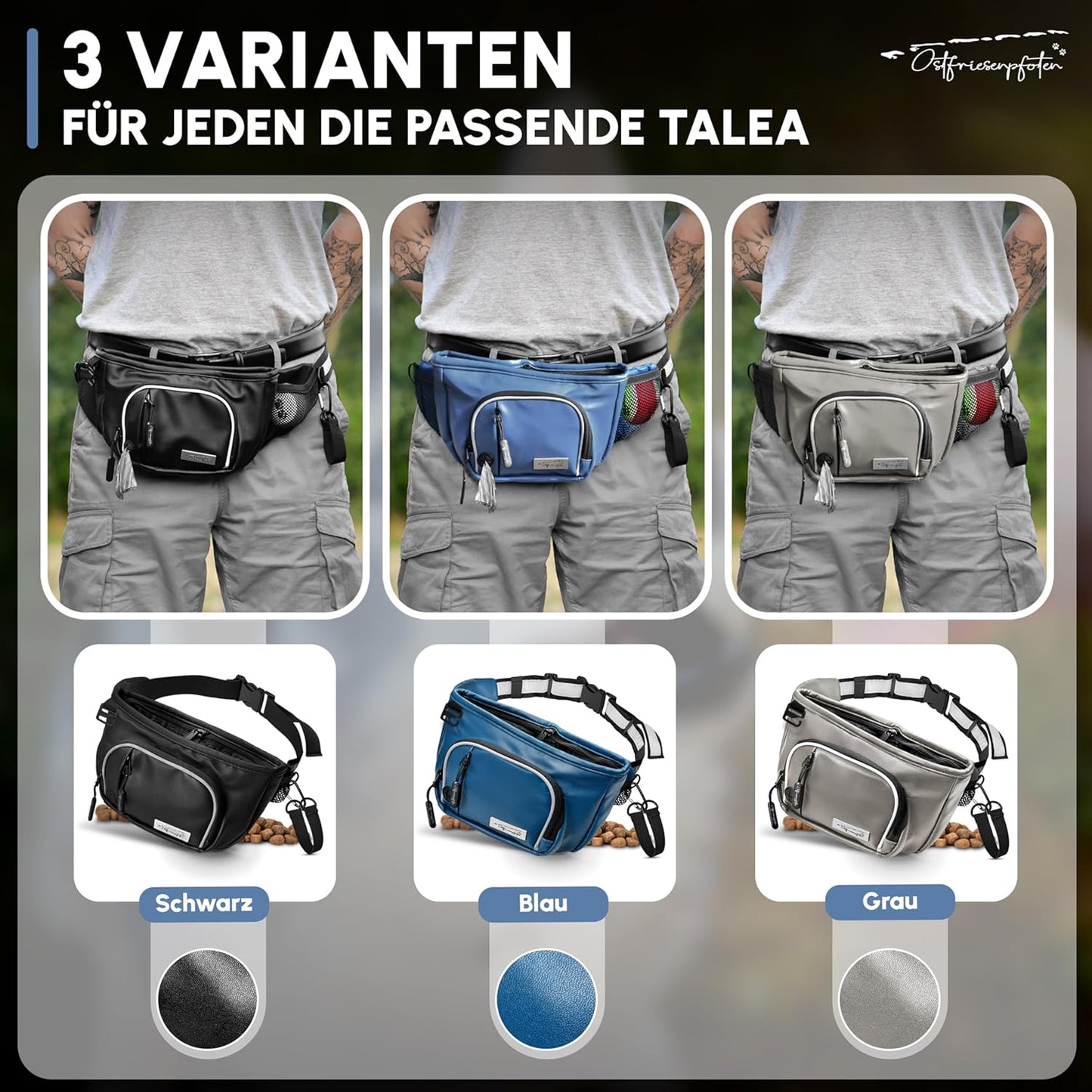 Leckerli-Bauchtasche Talea mit Magnetverschluss und wechselbarem Innenfutter, M Dunkelblau
