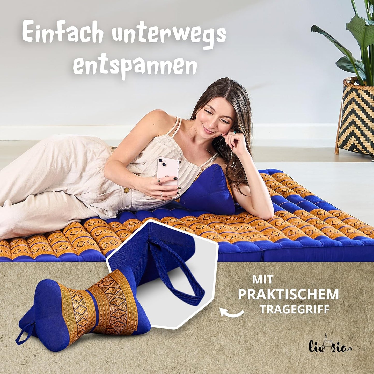 Nackenstützkissen in Knochenform, Blau/Gelb
