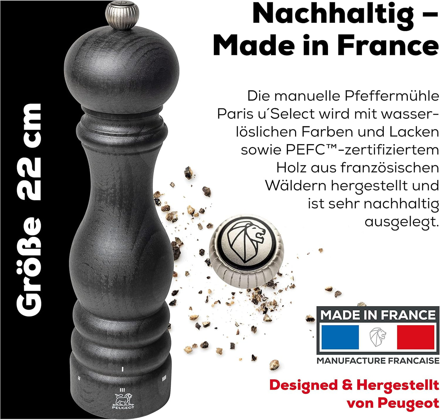 Pfeffermühle Paris uSelect mit 6 Mahlgraden, Pfeffermühle Graphit