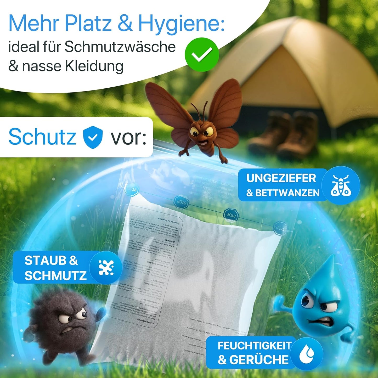 8-teiliges Vakuumbeutel-Set für Kleidung, 8x Beutel - (8xL (40x60 cm) zum Aufrollen)