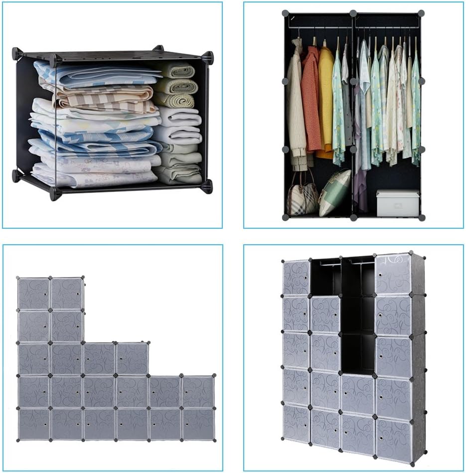 Modularer Kleiderschrank mit 20 Würfeln, Schwarz