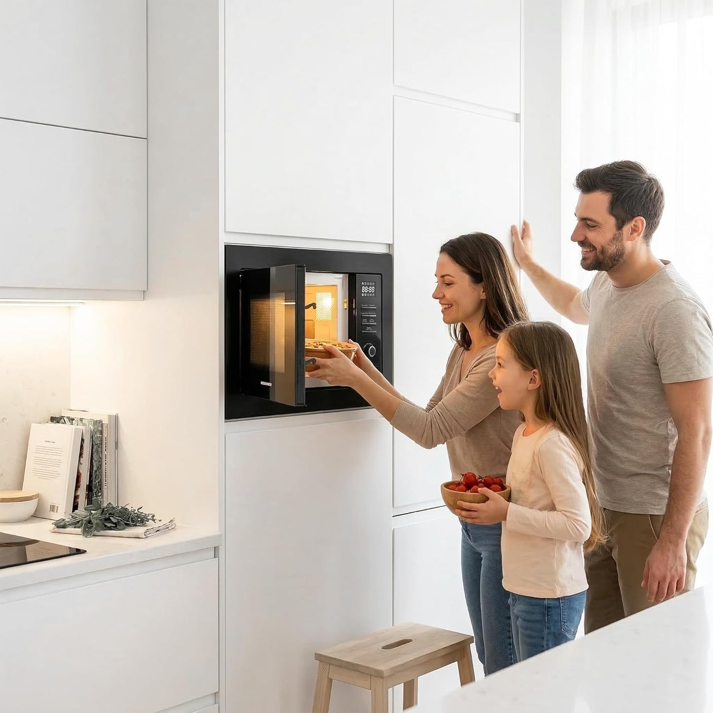 Einbau-Mikrowellenofen mit Grillfunktion HMW-MDBI25GDBK, Schwarz / Black Glass 25 L