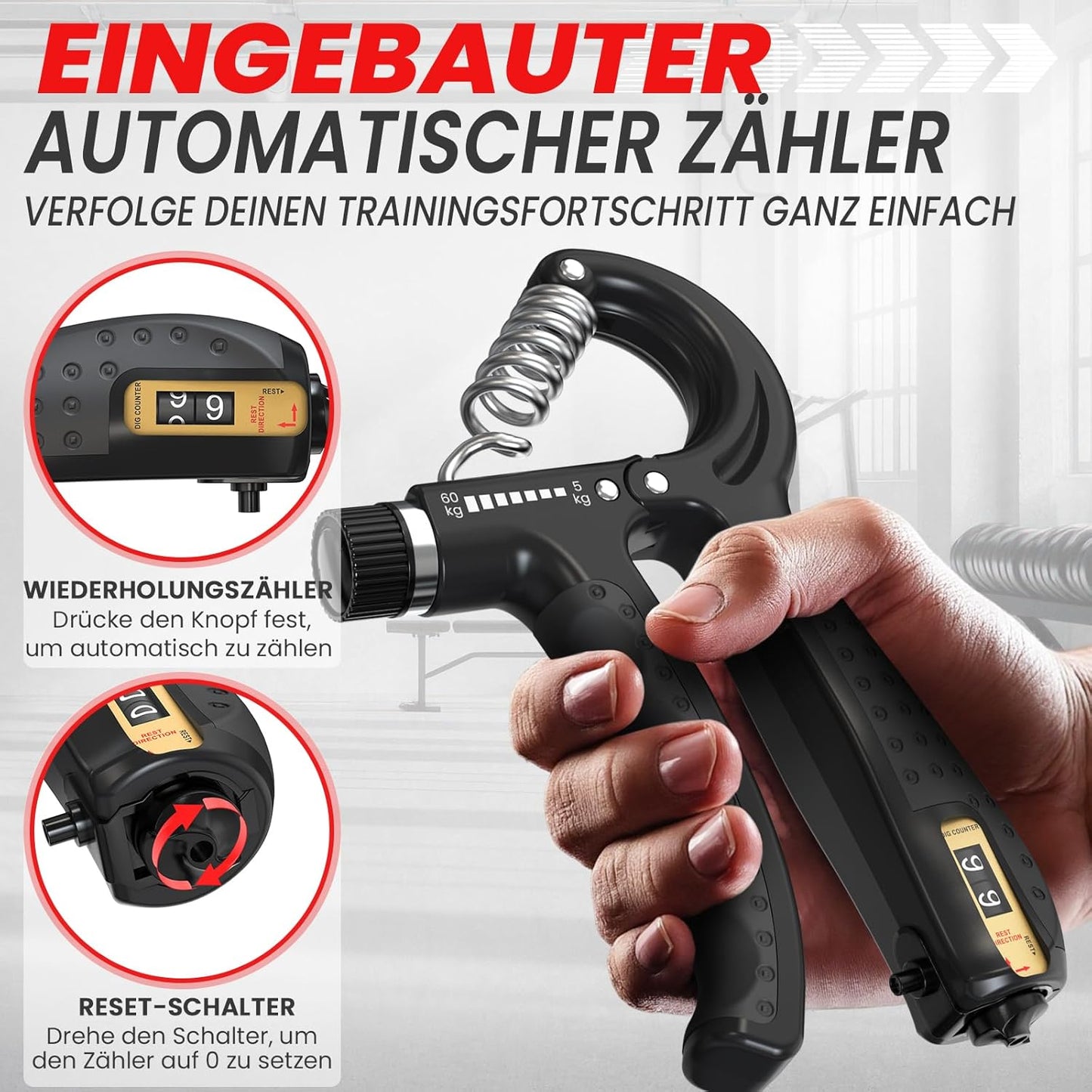 Verstellbares Hand- und Fingertrainings-Set 5-teilig, 5er Set Schwarz