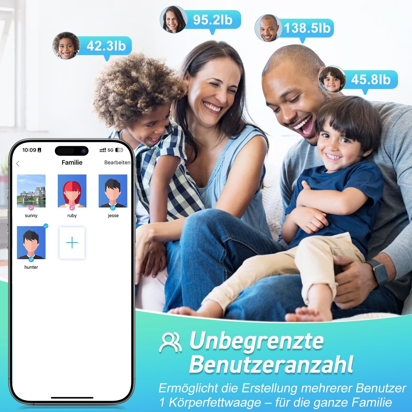 Smart Personenwaage mit App & Bluetooth, Blau-1