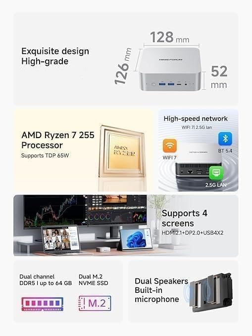 AI X1-255 Mini PC mit Ryzen 7 Prozessor, X1-255 32+1TB