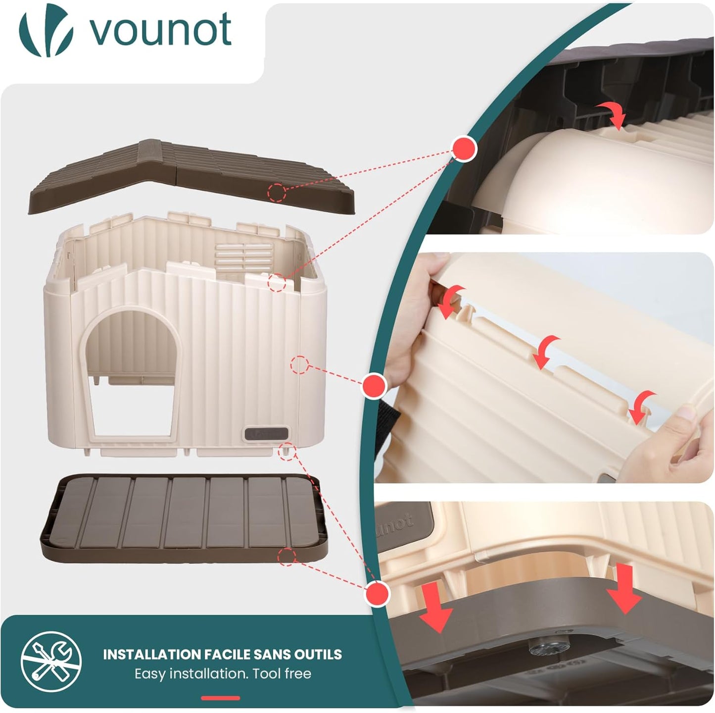 Katzen- und Hundehütte Indoor/Outdoor, winterfest, 60x51x41cm Beige
